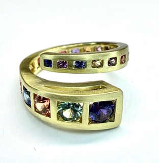 RING 0355 (Framed) - Multi-Color Sapphires in 18k Yellow Gold