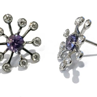 EARRING 800 - Blue Sapphires and Diamonds in 18kt White Gold