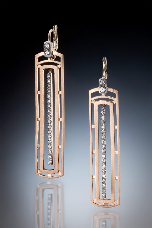 EARRING 969 - Diamonds in 18kt Rose and White Gold - Image 2