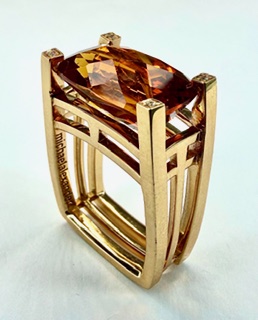 RING 0916 - Citrine and Diamonds in 18k rose gold