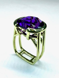 RING 0939 - Cushion Rwanda Amethyst in 18k Yellow Gold