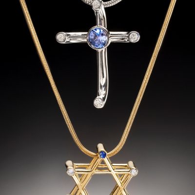 PENDANT 0492 - Cross w/Diamonds in Platinum and 18k Yellow Gold