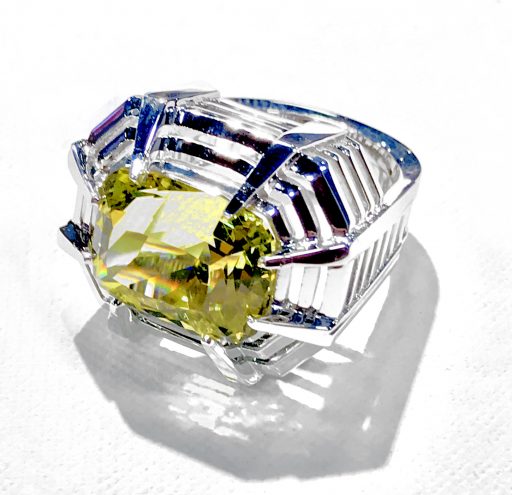 RING A-1003 -Lemon Quartz in 18kt White Gold