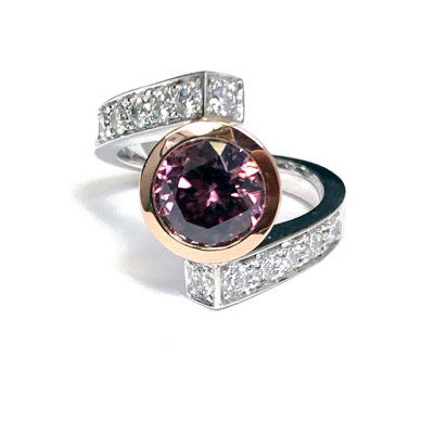 RING 0096 - Rubellite Tourmaline and Diamonds in 18K White Gold