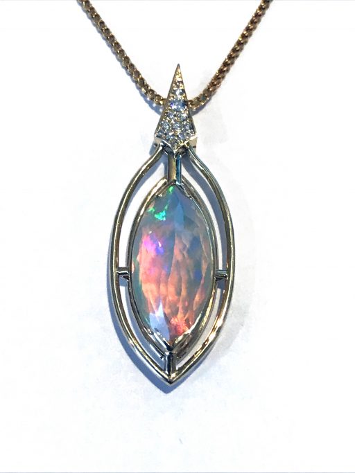 PENDANT 0792 - Ethiopian Opal and Diamonds in 18k Yellow Gold - Image 3