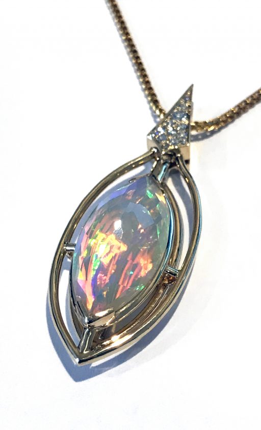 PENDANT 0792 - Ethiopian Opal and Diamonds in 18k Yellow Gold