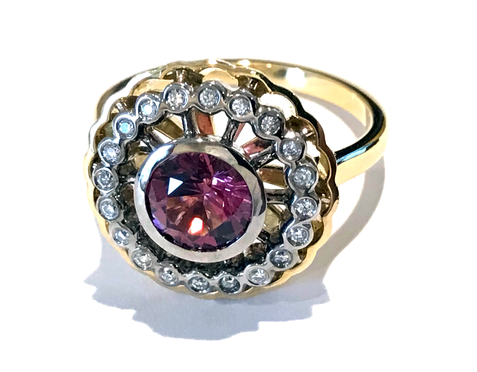 RING 928 Spinel And Diamonds In 18kt White And Yellow Gold Michael 