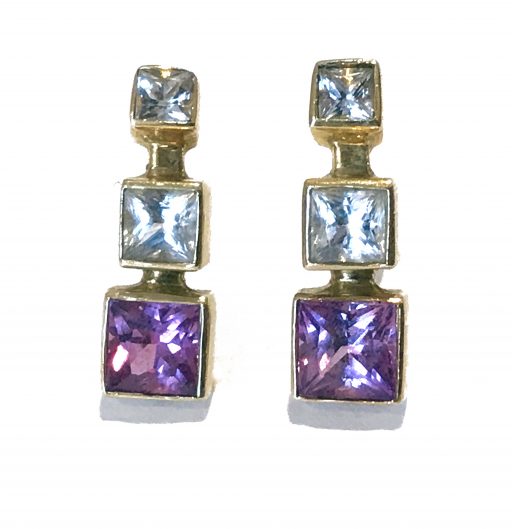 EARRING 281 - Pink and White Sapphires in 18kt Yellow Gold