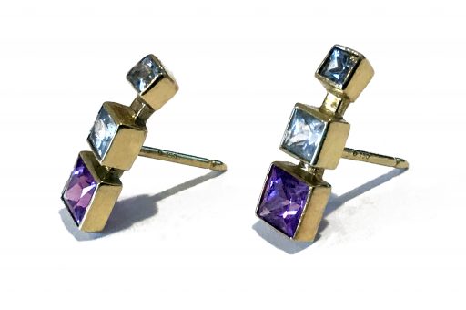 EARRING 281 - Pink and White Sapphires in 18kt Yellow Gold - Image 2