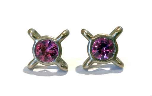 EARRING 614 - Pink Sapphires in 18kt White Gold