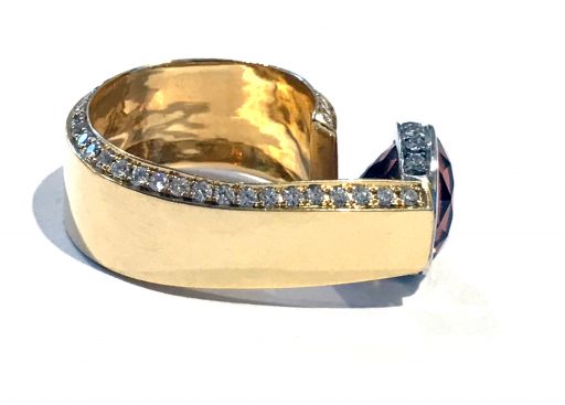 RING 0335 - Orange Tourmaline and Diamonds in 18k White and Yellow Gold - Image 4