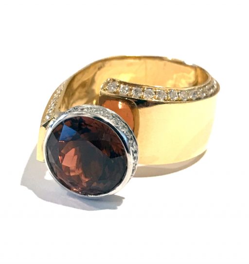 RING 0335 - Orange Tourmaline and Diamonds in 18k White and Yellow Gold