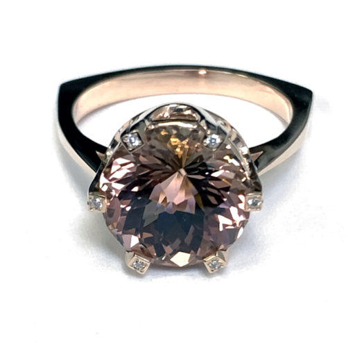 RING 0639 (10mm) - Pink Tourmaline and Diamonds in 18k Rose Gold