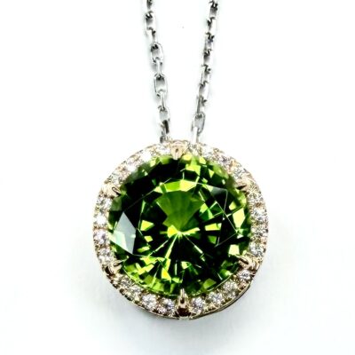 PENDANT 0747 -Peridot and Diamonds in 18k Rose and White Gold