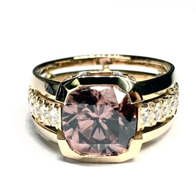 RING A-1029 - Pink Tourmaline and Diamonds in 18k Yellow Gold
