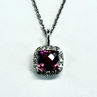 PENDANT 0747 CUSHION - Rubellite and Diamonds in Platinum (w/chain)
