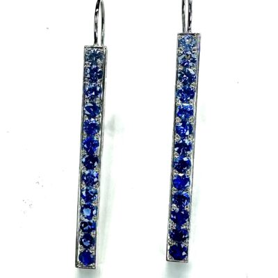 EARRING A-1045 - Ombre Blue Sapphires in 18k White Gold