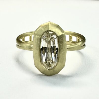 RING A-1116 - Diamond in Satin Finished 18k Yellow Gold