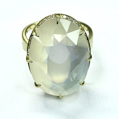 RING A-1101 - 15.45ct Faceted Moonstone and Diamonds in 18k Yellow Gold