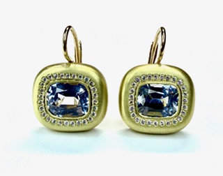 EARRING A-1115 -Blue Sapphires and Diamonds in 18k Yellow Gold
