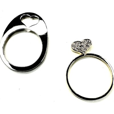 RING A-1071 - Diamonds in Heart-Shaped 18k White and Rose Gold