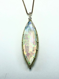 PENDANT 0769 - Ethiopian Opal and Diamond in 18k Yellow Gold