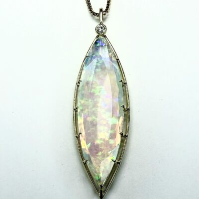 PENDANT 0769 - Ethiopian Opal and Diamond in 18k Yellow Gold