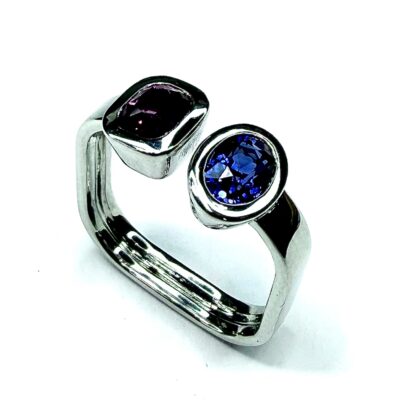 RING A-1125 - Blue and Pink Sapphires in Platinum