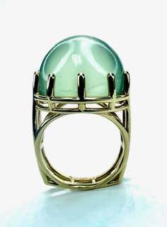RING 0698 - Mango Green Moonstone in 18k Rose Gold