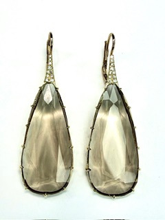 EARRING A-1128 - Smokey Quartz and Diamond Earring in 18k Yellow Gold