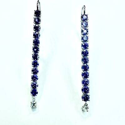 EARRING A-1077 - Ombre Purple Sapphires and Diamonds in 18k White Gold