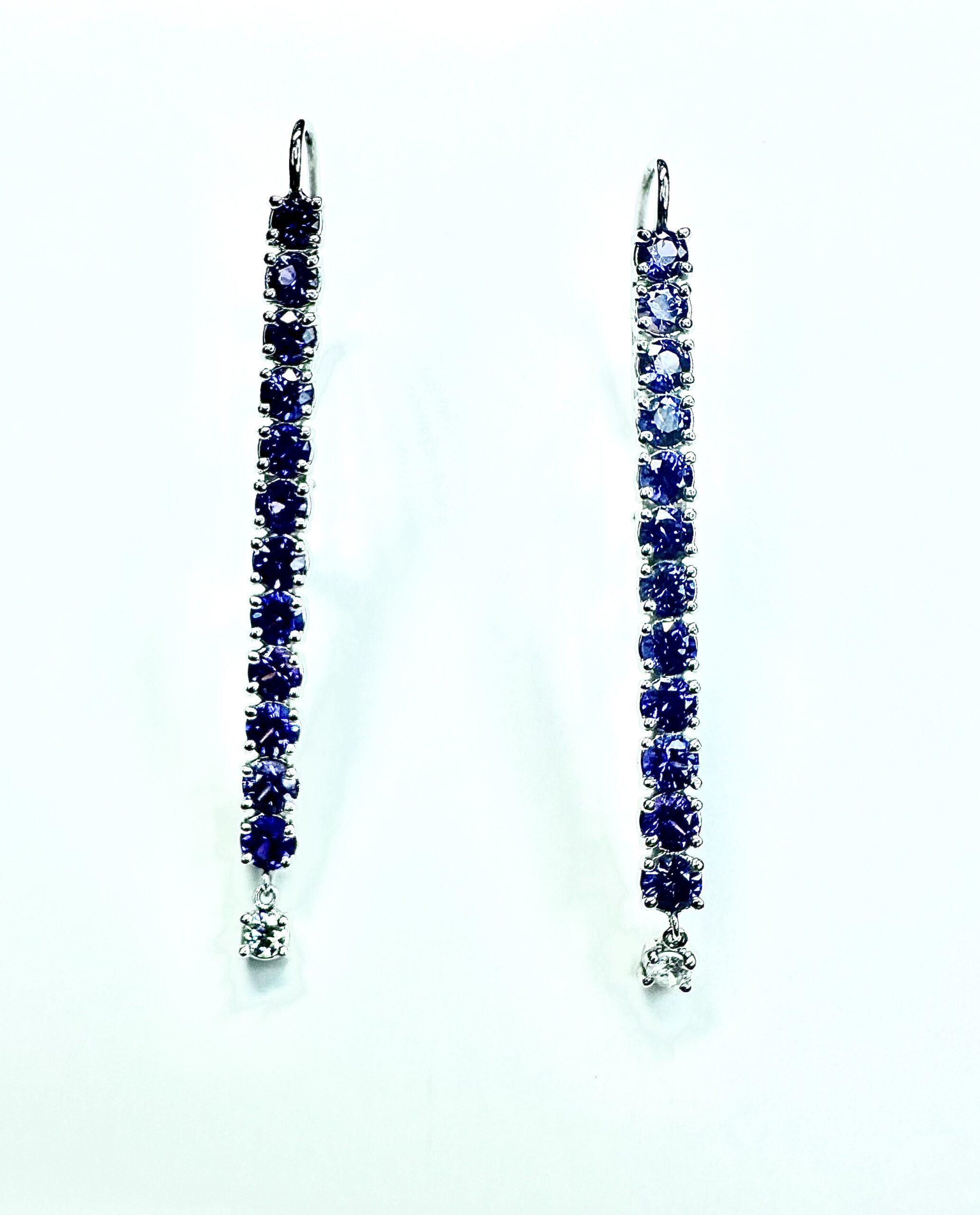 EARRING A-1077 - Ombre Purple Sapphires and Diamonds in 18k White Gold