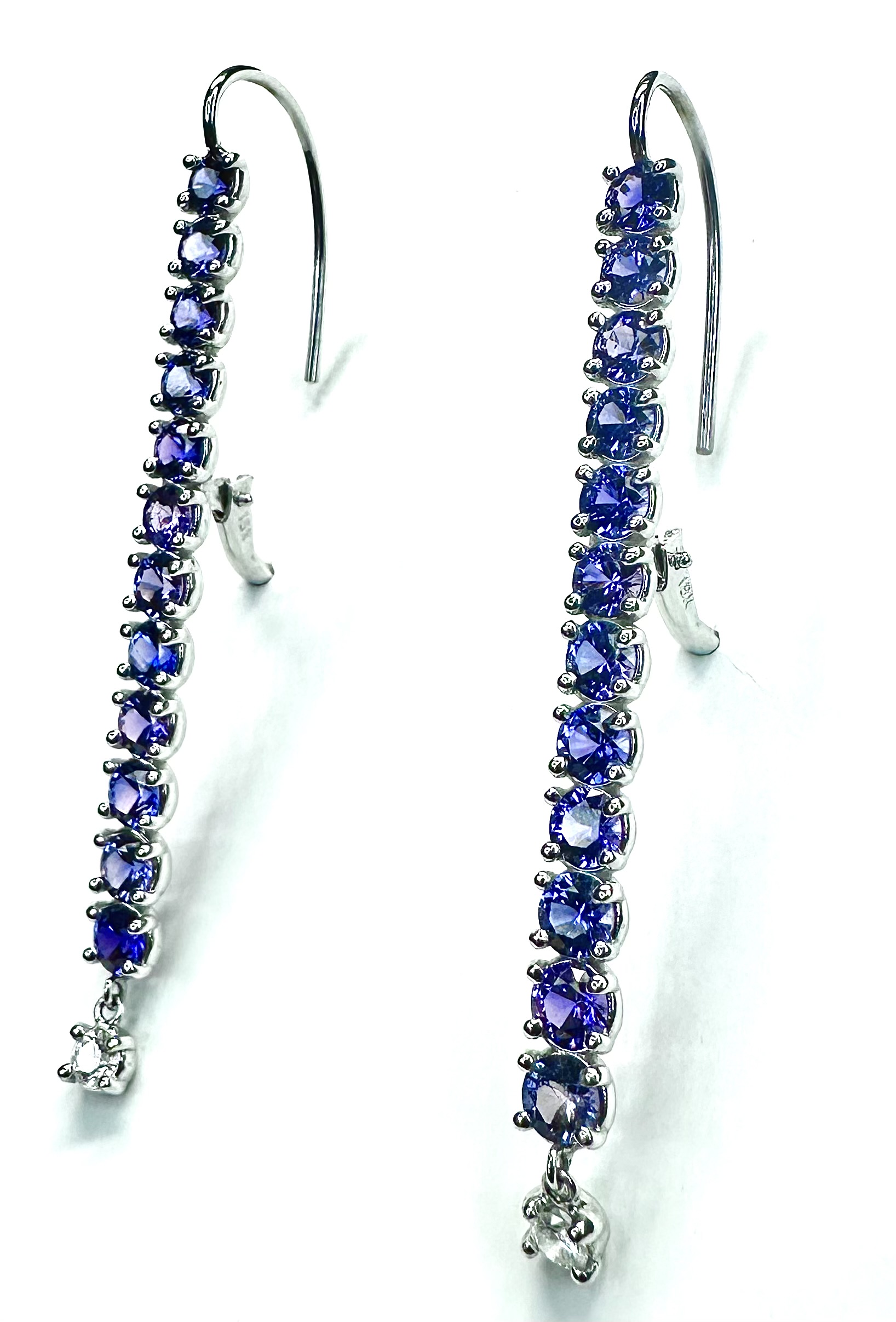 EARRING A-1077 - Ombre Purple Sapphires and Diamonds in 18k White Gold - Image 4