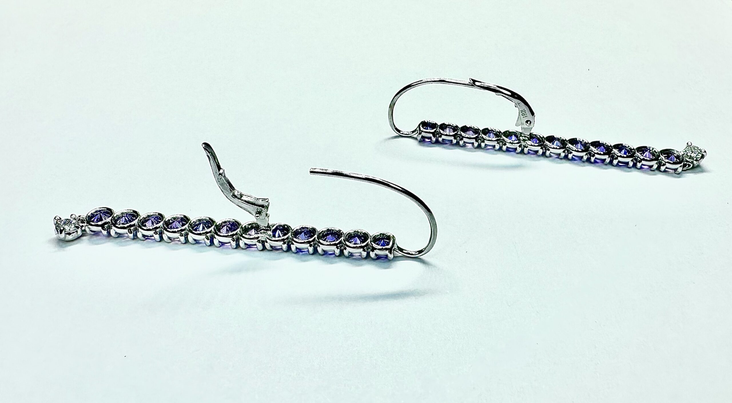 EARRING A-1077 - Ombre Purple Sapphires and Diamonds in 18k White Gold - Image 3