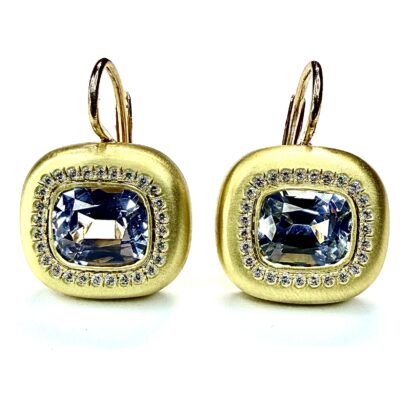 EARRING A-1115 -Blue Sapphires and Diamonds in 18k Yellow Gold