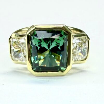 Ring A-1107 - Green Tourmaline and Diamonds in 18K Yellow Gold