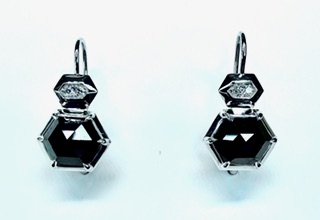 EARRING A-1064 - Black Diamonds and Diamonds in 18k White Gold