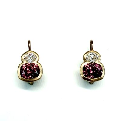 EARRING A-1124 - Pink Zircon and Diamonds in 18k Rose Gold