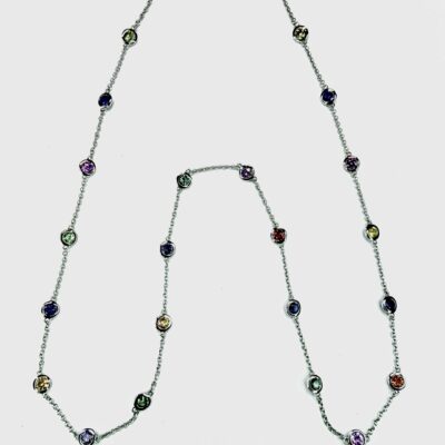 NECKLACE 1075 - Rainbow Diamond-Cut Sapphires in 18k White Gold