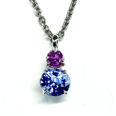 PENDANT 1082 - Pink and Blue Sapphires in Platinum (w/chain)