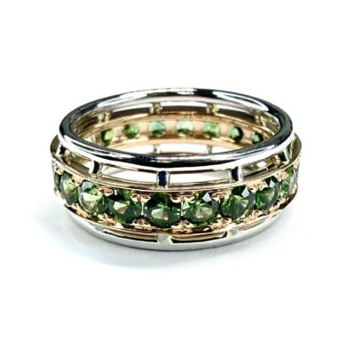 RING A-1109 - Green Sapphires in 18K Rose Gold and Platinum
