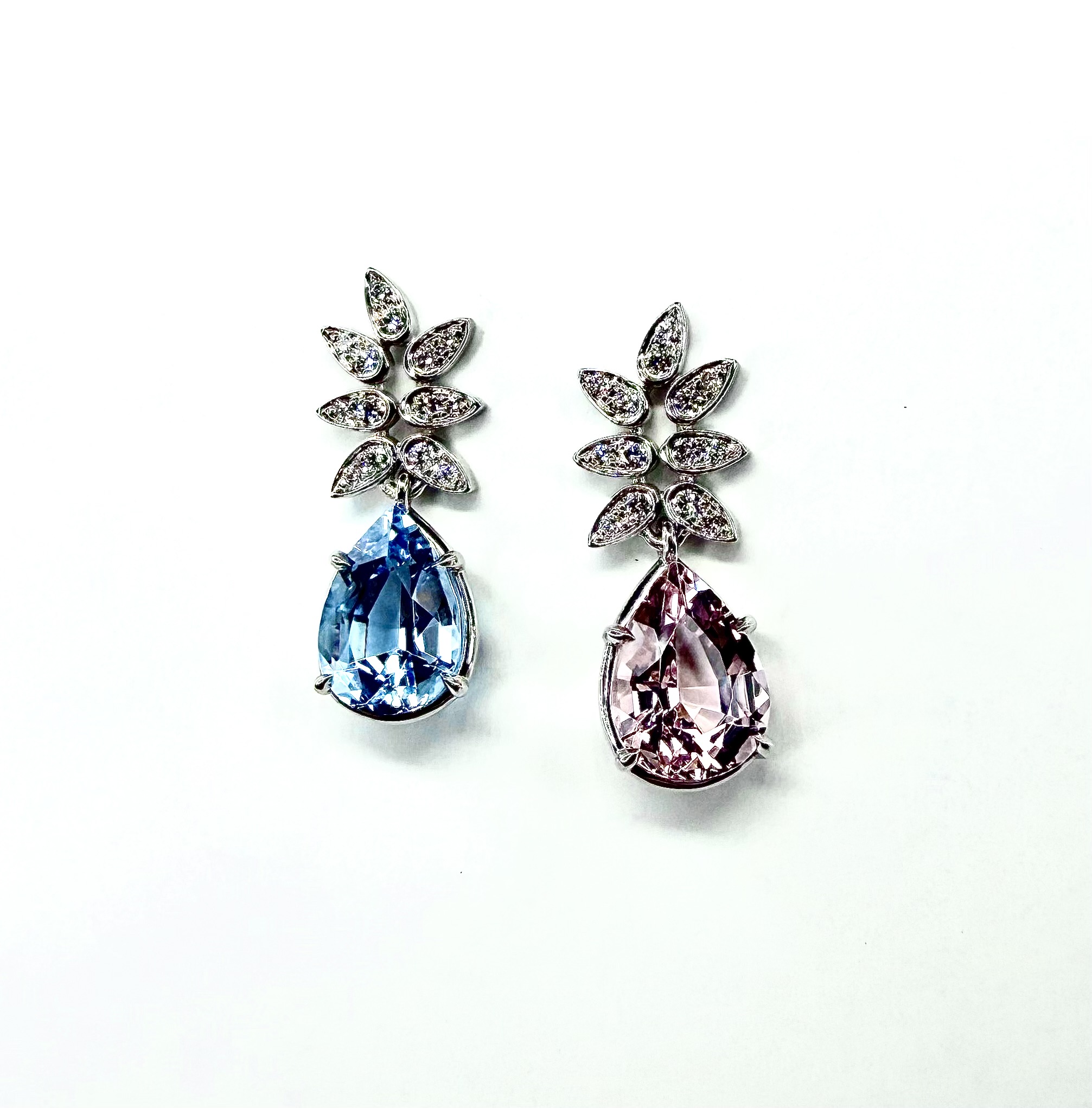 EARRING A-1133 - Morganite and Aquamarine in 18K White Gold - Image 4