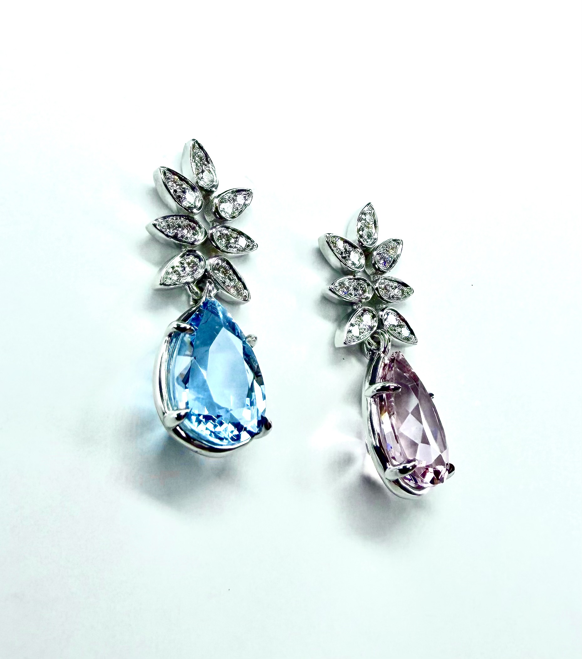 EARRING A-1133 - Morganite and Aquamarine in 18K White Gold - Image 5