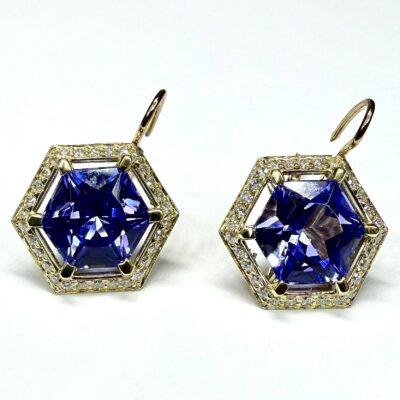 EARRING A-1132 - Tanzanites and Diamonds in 18K Yellow Gold