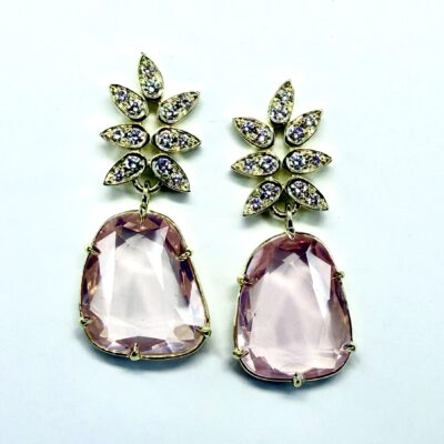 EARRING A-1133 - Morganite and Aquamarine in 18K White Gold