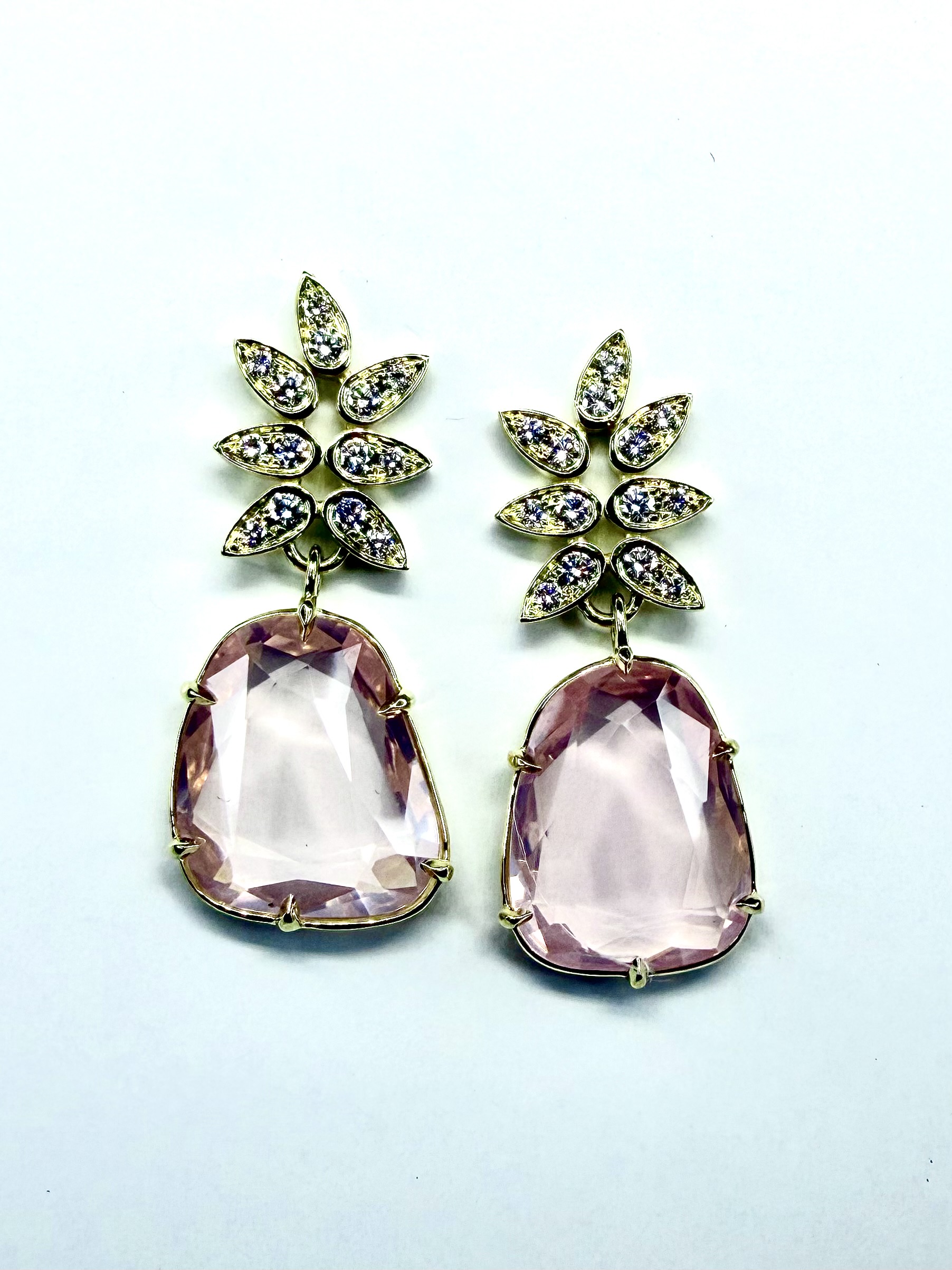 EARRING A-1133 - Morganite and Aquamarine in 18K White Gold