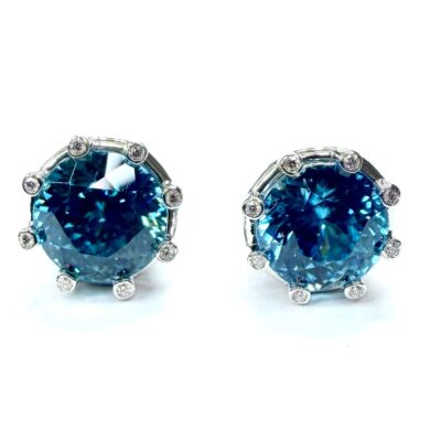EARRING 723 - Blue Zircons and Diamonds in 18K White Gold