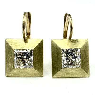 EARRING A-1115 - Princess Cut Diamonds in 18K Yellow Gold