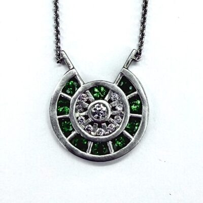 PENDANT 0751 - Tsavorite Garnet and Diamonds in 18K White Gold (w/chain)