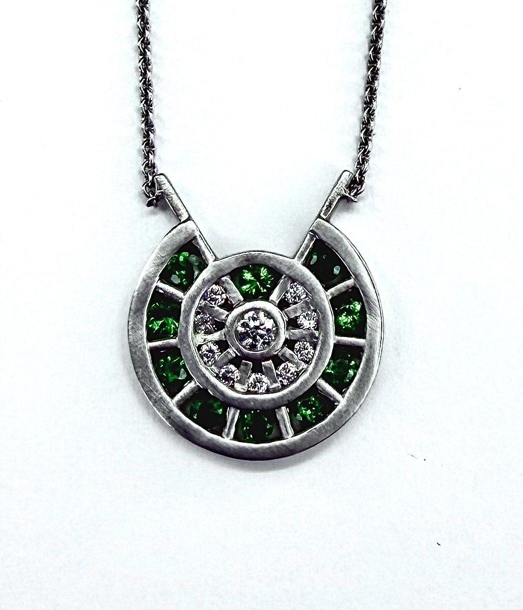 PENDANT 0751 - Tsavorite Garnet and Diamonds in 18K White Gold (w/chain)